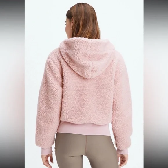 ๐ฉท Fabletics Summit Teddy Sherpa Hooded Jacket Coat Muted Mauve Pink XXL - Picture 2 of 12